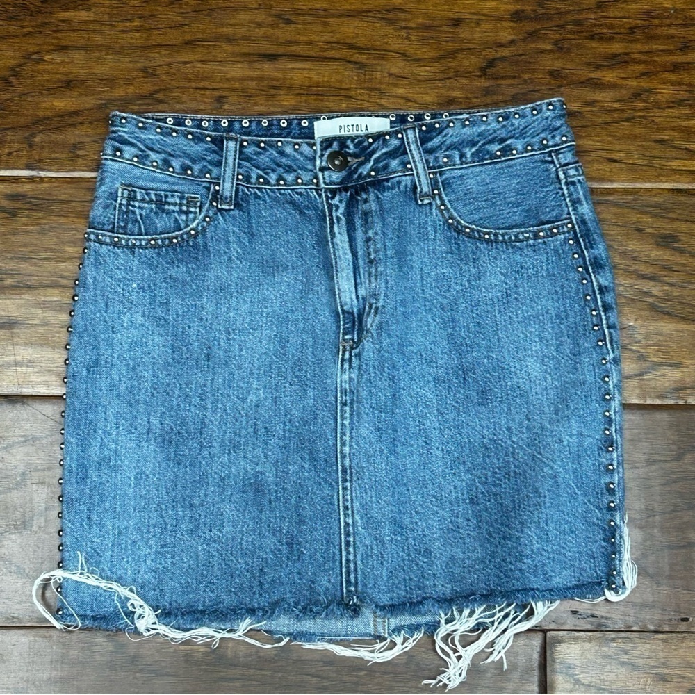 Pistola denim‎ grommet mini skirt